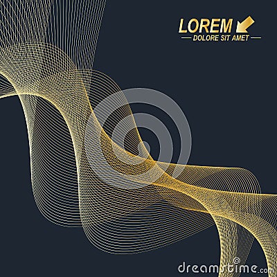 3D Abstract vector wavy background. Dynamic golden flowing effect. Vector Illustration