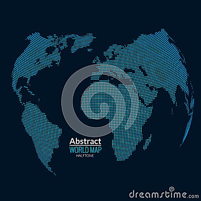 3d abstract world map planet, dots, global halftone map concept on dark Vector Illustration