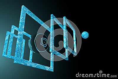 3D abstraction from spheres and frames in dark space Stock Photo
