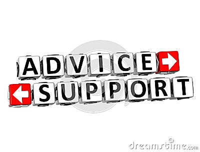 3D Advice Support Button Click Here Block Text Stock Photo