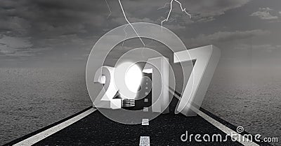 3D 2017 against a composite image of road and lighting Stock Photo