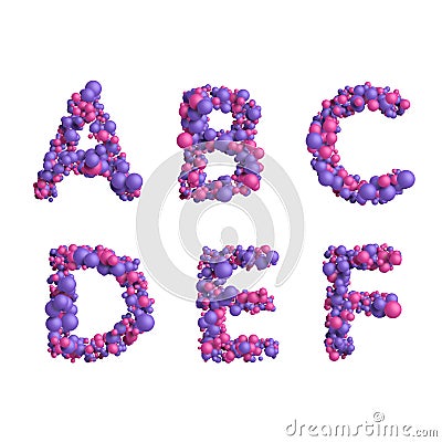 3d alphabet, uppercase letters made of multicolored little spheres, 3d render, A B C D E F Stock Photo