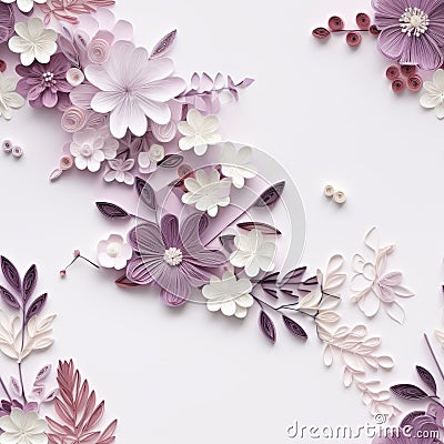 3d Ambient Occlusion And Paper Quilling Art: Verbena With Prunus Mume 'omoi-no-mama' And Owen T Plum Stock Photo
