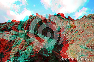 3D Anaglyph, geologic strata Stock Photo