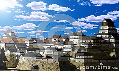 3d ancient Japan castle Stock Photo