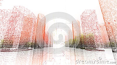 3d animation binary business city wireframe bright building architecture cable animated word in uhd 4k 3840 2160 Stock Photo