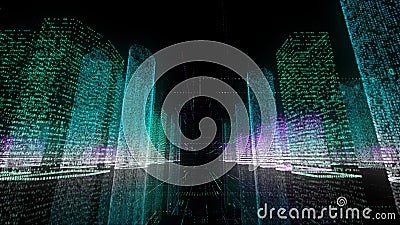 3d animation binary business city wireframe bright building architecture cable animated word in uhd 4k 3840 2160 Stock Photo
