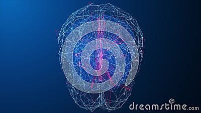 3D animation of digital rotating brain representing the synapse process, neuron connections. Future technology animation Stock Photo