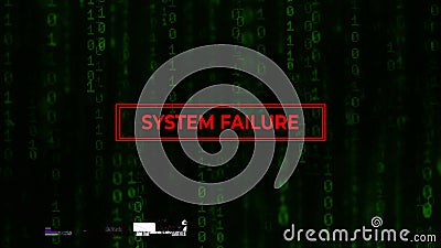 3D animation green code matrix screensaver. System failure alert warning Error. Accident crash failure emergency Stock Photo