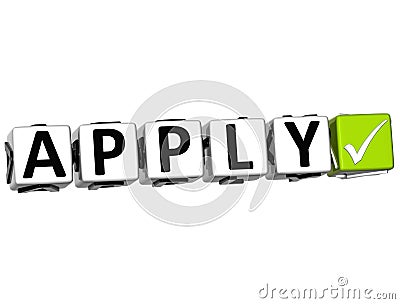 3D Apply Button Click Here Block Text Stock Photo