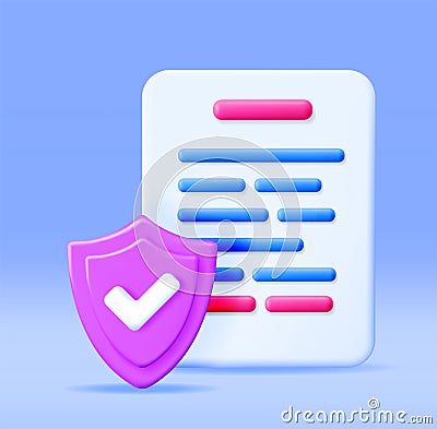 3D Approved Documents Papers Icon Isolated. Vector Illustration