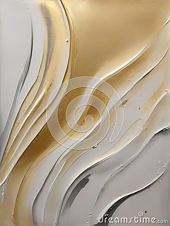 A 2D Aquarelle Journey of Wet, Mottled Elegance in Silver, Dark Silver, Gold, Warm & Pale Gold Fluid Stock Photo