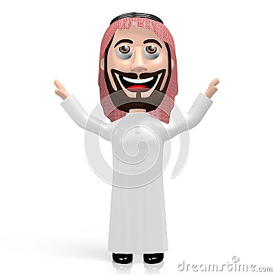 3D Arab cartoon character, raised hands Cartoon Illustration