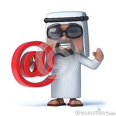 3d Arab sheik holds an email address symbol Stock Photo