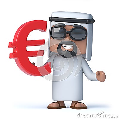3d Arab sheik holds Euro symbol Stock Photo