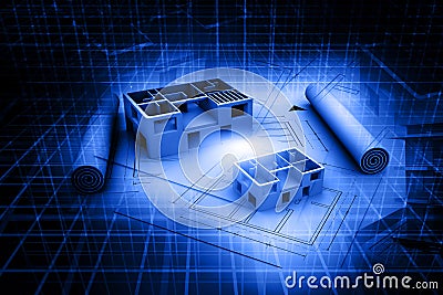 3d architecture house blue print plan Stock Photo