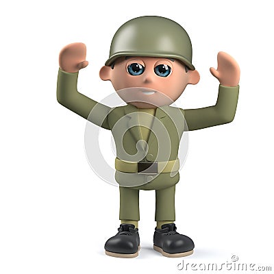3d army soldier cheering with arms in the air Stock Photo