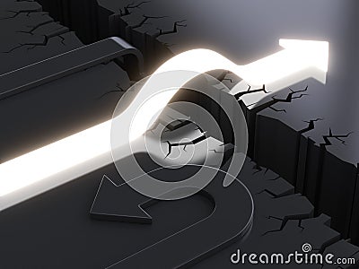 3d arrows crossing or failing to cross obstacle, success or failure concept, 3d rendering Stock Photo