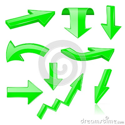 3d arrows. Green signs and symbols Vector Illustration