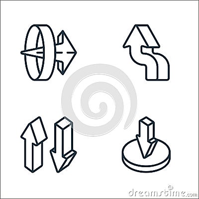 d arrows line icons. linear set. quality vector line set such as down arrow, sort, up arrow Vector Illustration