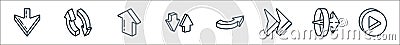 d arrows line icons. linear set. quality vector line set such as right arrow, right arrow, right arrow, sort, up sort Vector Illustration