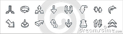 d arrows line icons. linear set. quality vector line set such as up arrow, up arrow, up arrow, diagonal sort, move, down circular Vector Illustration