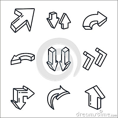 d arrows line icons. linear set. quality vector line set such as up arrow, right arrow, double arrow, right down left right sort Vector Illustration