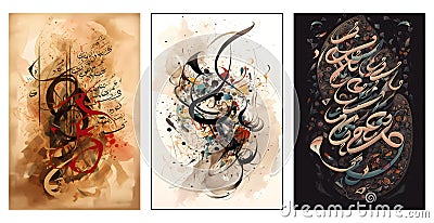 3d Artwork paint Wallpaper. Arabic ornaments font art in the light background for wall decor Stock Photo