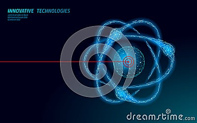 3D atom accelerator particle collider. Science physics atomic power research concept design. Modern molecular micro lab Vector Illustration