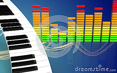 3d audio spectrum piano keyboard Cartoon Illustration