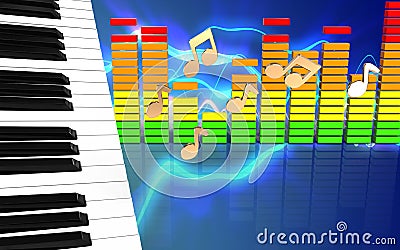 3d audio spectrum piano keys Cartoon Illustration