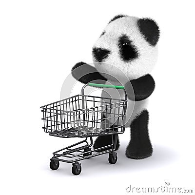 3d Baby panda bear goes shopping Stock Photo