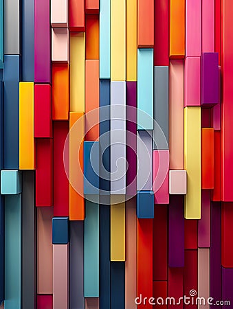 3D background features a dynamic arrangement of colorful rectangular shapes Stock Photo