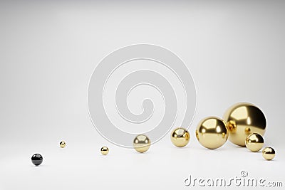 3d background golden shapes spheres. Flying abstract geometric polygonal balls in empty space. Futuristic background Stock Photo