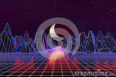 3d background Illustration Inspired by 80's Scene synthwave and retrowave Stock Photo