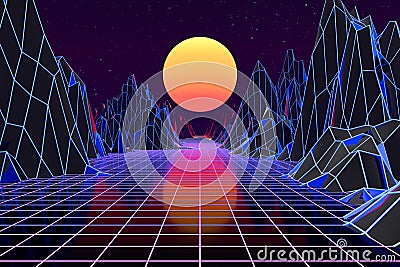 3d background Illustration Inspired by 80's Scene synthwave and retrowave Stock Photo