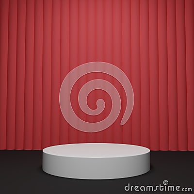 Realistic 3D stand white podium on red background.Luxury minimal scene for mockup products showcase. Stock Photo