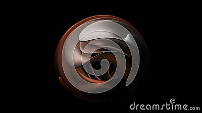 3D ball of curved layers. Design. Rotating 3d ball of petals on black background. Beautiful ball of curves and layers Stock Photo