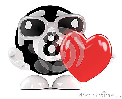 3d 8 Ball hugs a red heart Stock Photo