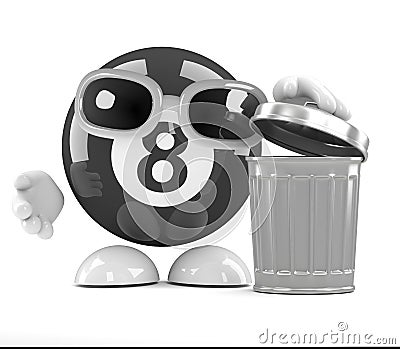 3d 8 Ball uses the waste bin Stock Photo