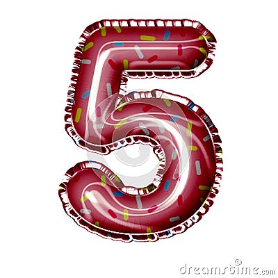 balloon foil pink donut sprinkle number five Stock Photo
