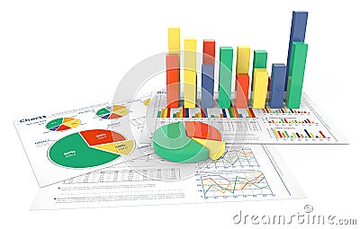3D bar and pie charts Stock Photo