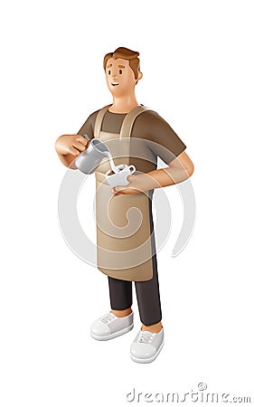 3D Barista Vector Illustration. Cartoon Male Character of coffee shop worker Vector Illustration