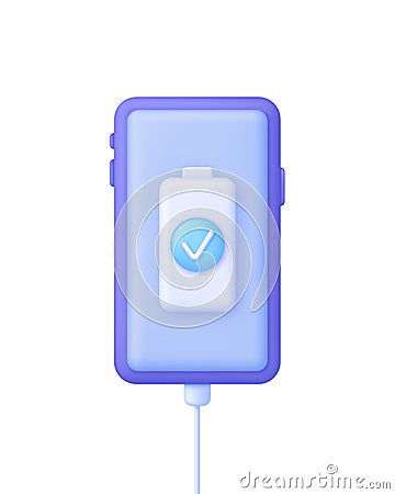 3D Battery icon on Phone. The battery is charging. Battery charge from low to high. Discharged and charged battery Vector Illustration