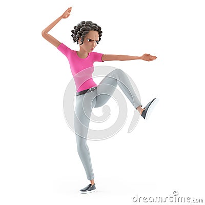 3d beautiful woman karate pose Cartoon Illustration