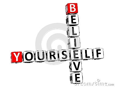 3D Believe Yourself Crossword on white background Stock Photo