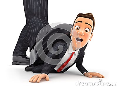 3d big foot crushing businessman Stock Photo