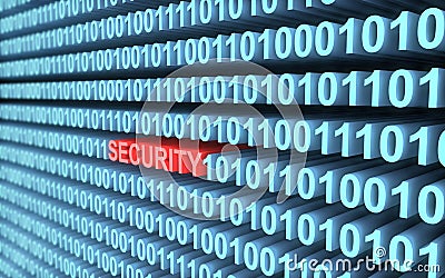 3d binary code in blue an word security in red with depth of field Stock Photo