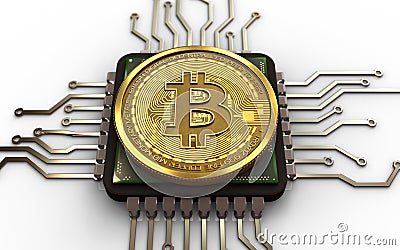 3d bitcoin CPU Cartoon Illustration