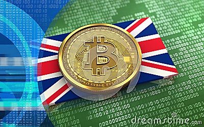 3d bitcoin UK flag Cartoon Illustration